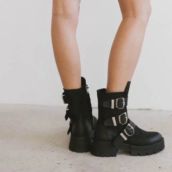 Steve Madden Moto Boots ROLAND BLACK LEATHER Size 10 - Picture 2 of 11